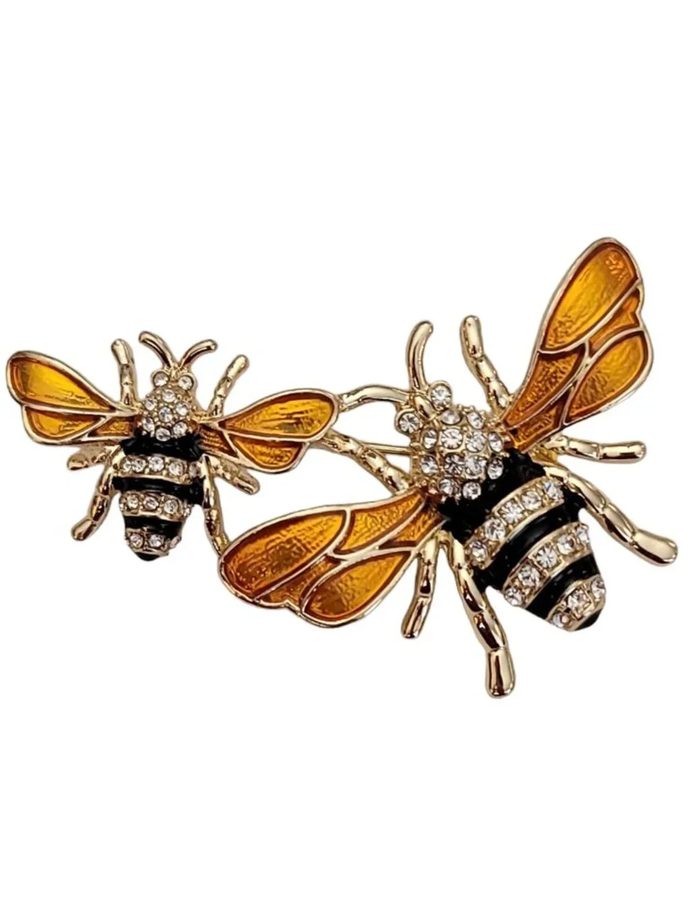 Napier Gold-Tone Clear Rhinestone Black Gold Enamel Bees Brooch, Signed K114